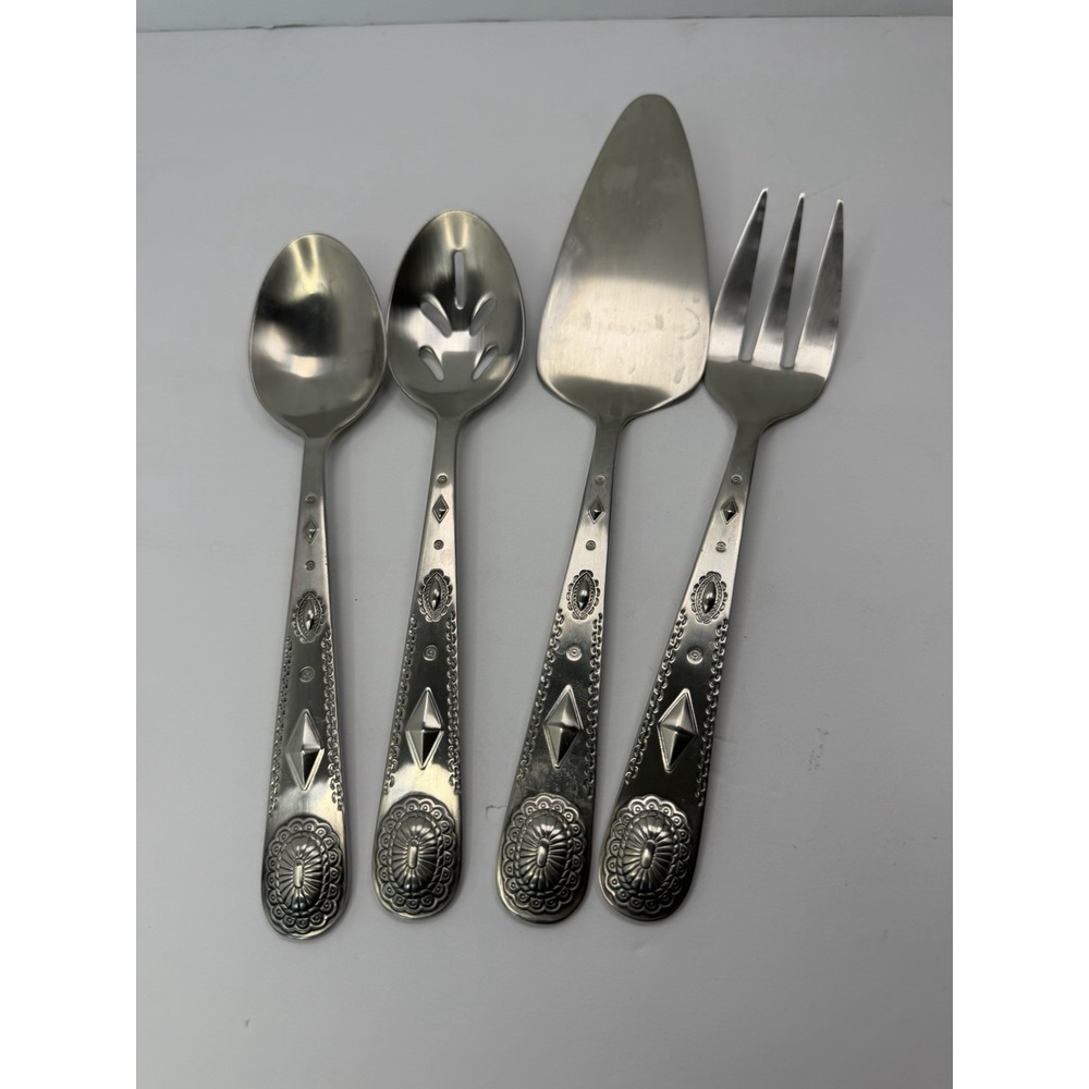Wallace Stainless Taos Flatware 4 Serving Pieces Southwest Meat Fork Spoons